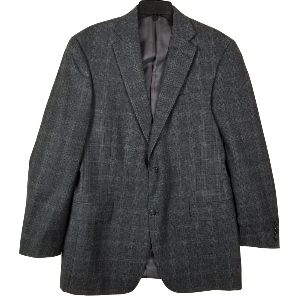 Hart Schaffner Marx Mens 42L Blazer Charcoal Gray Glen Plaid Sport Coat USA Made